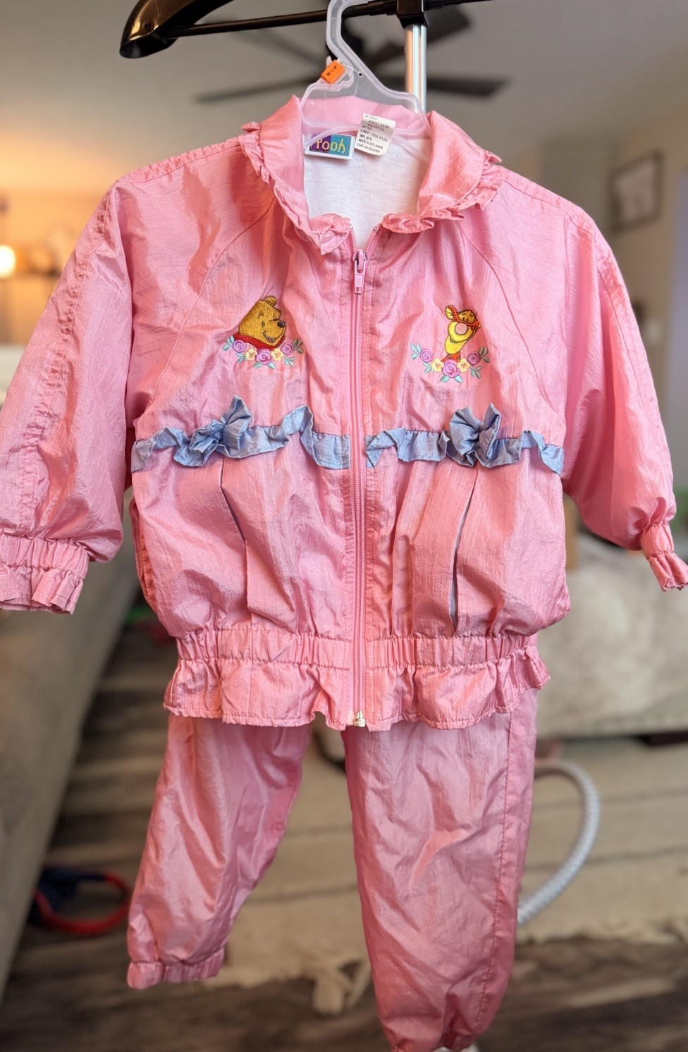 Vintage 90s Disney Winnie the Pooh Pink Windbreaker Track Suit Kids Toddler 2T
