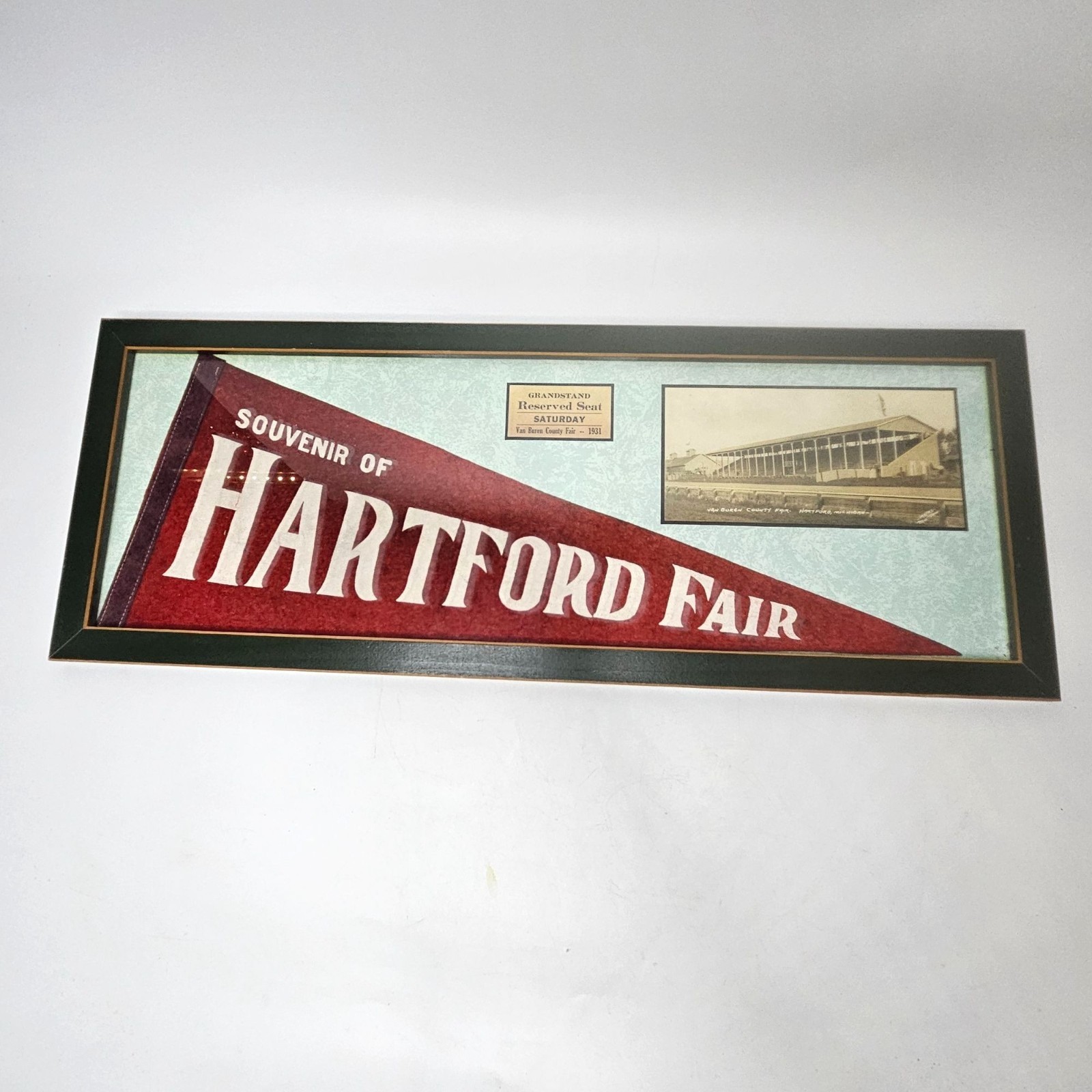 Hartford MI Van Buren Fair 1931 Framed Pennant & Grandstand Ticket Display Photo
