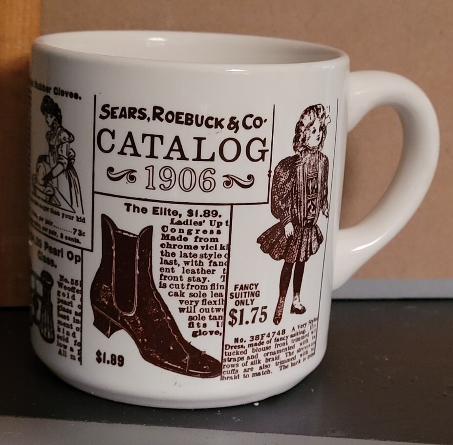 VINTAGE SEARS MUG WITH IMAGES FROM 1906 SEARS CATALOG