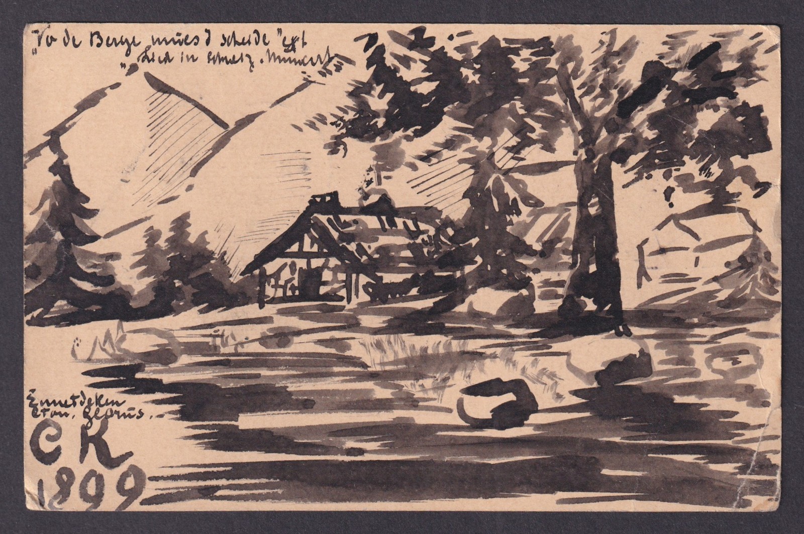 Vinatge postcard GERMANY, Hand drawn postcard, Rural scene