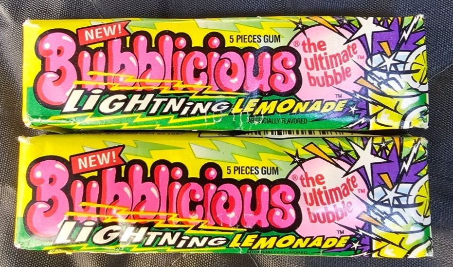 RARE 1997 Bubblicious Lightning Lemonade Gum 2 Sealed Packs ORIGINAL Pre-LeBron