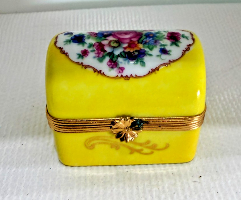 Vintage Limoges Porcelain Handpainted Yellow Floral Trinket Box