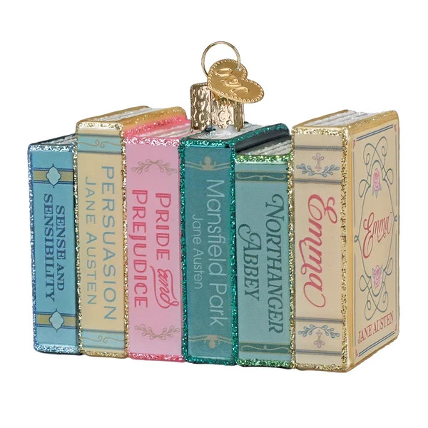 Old World Christmas JANE AUSTEN BOOKS (32857) Glass Ornament w/OWC Box