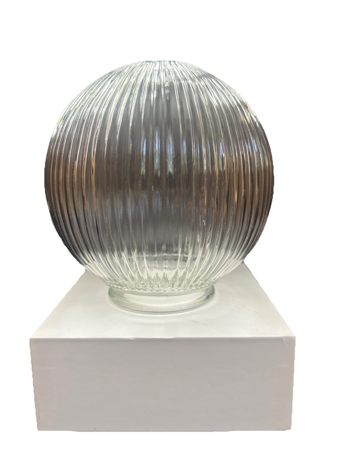 3” Fitter Ceiling Light Round Ribbed Clear Glass Globe Flush Mount 6” DIA FS