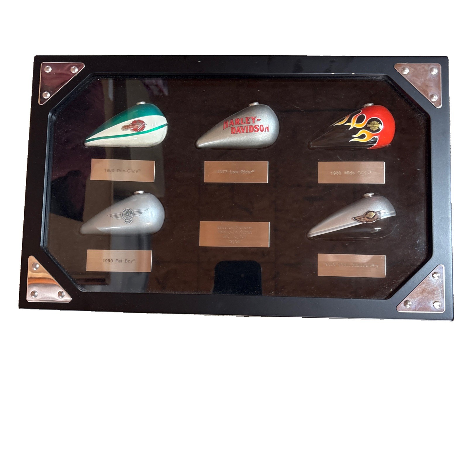 Harley-Davidson Collectible Mini Gas Tank Shadow Box Wall Display Set Replicas Harley-Davidson Collectible Mini Gas Tank Shadow Box Wall Display Set Replicas