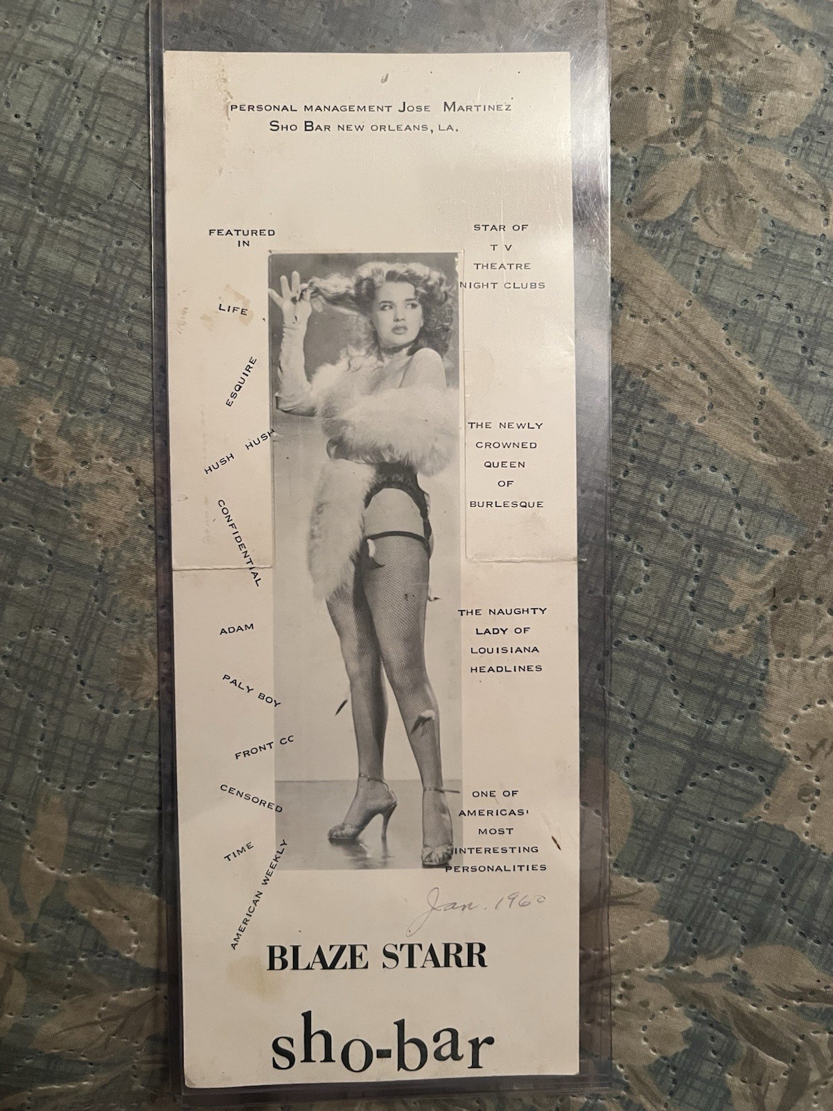 Vintage Blaze Starr 1960 Sho-Bar New Orleans Burlesque Star Tabletop Tent Rare Vintage Blaze Starr 1960 Sho-Bar New Orleans Burlesque Star Tabletop Tent Rare