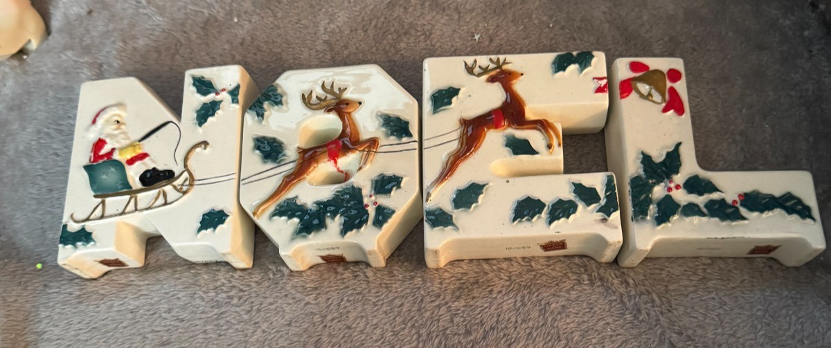 Vintage Lipper Mann Set of NOEL Santa Sleigh & Reindeer 1950's