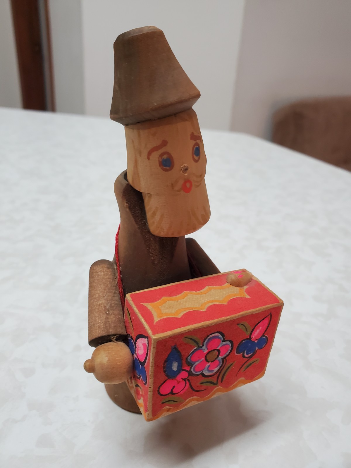 VTG 1980s USSR Russian FolkArt Hand Carved & Painted Wood Organ Grinder Figurine VTG 1980s USSR Russian FolkArt Hand Carved & Painted Wood Organ Grinder Figurine