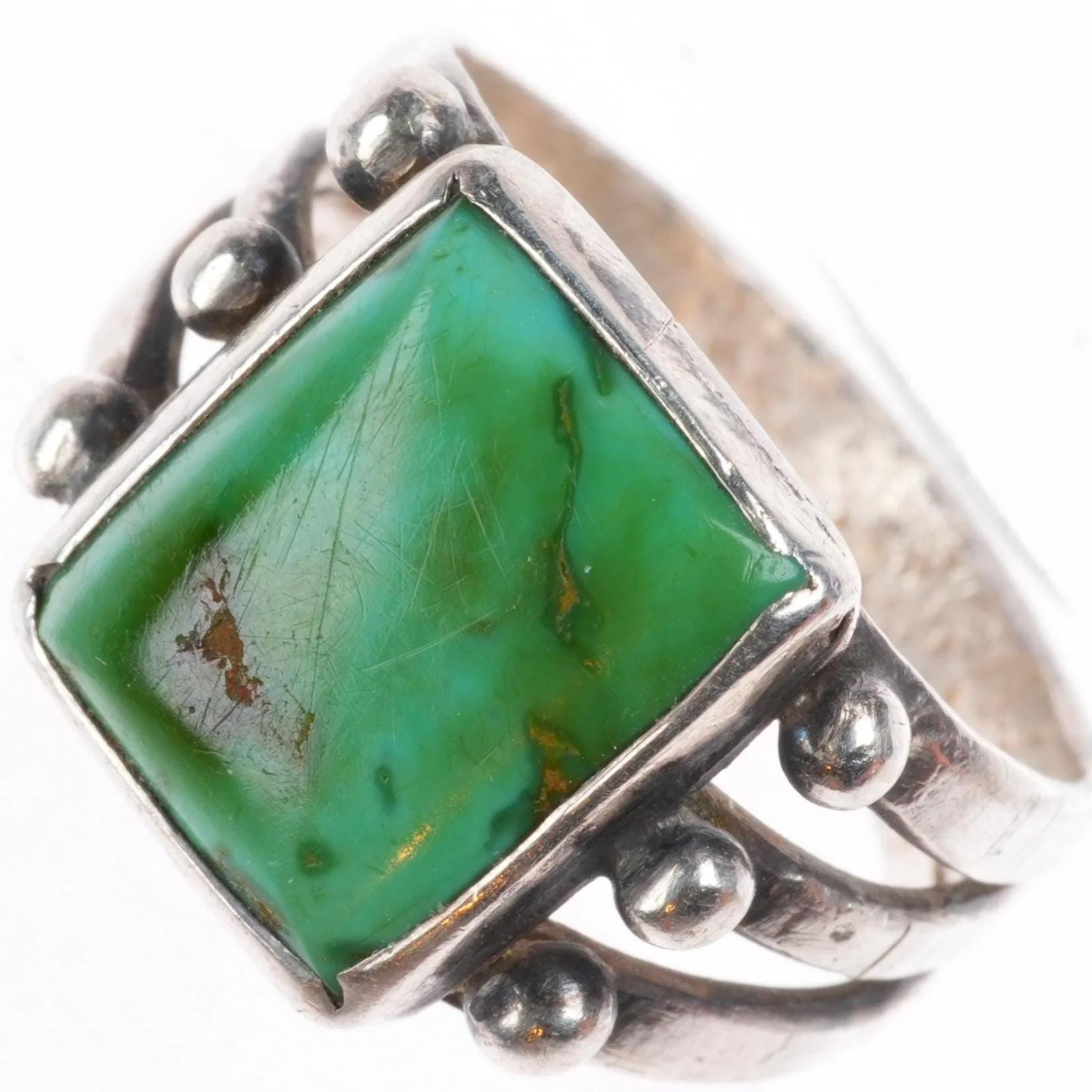 sz 6.5 Antique Navajo ingot silver ring with nice green turquoise sz 6.5 Antique Navajo ingot silver ring with nice green turquoise