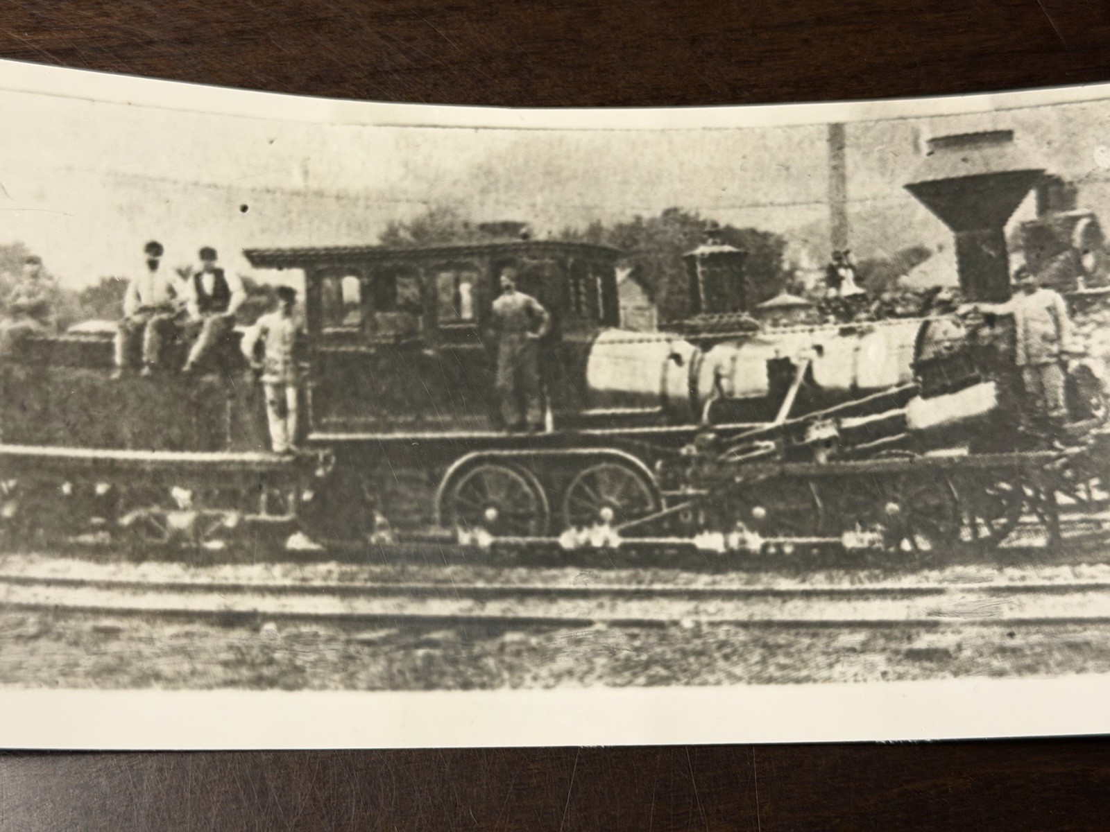 Antique 3x5.5 Photo Unidentified Steam Locomotive Train 4-4-0 Engine Crew Group 