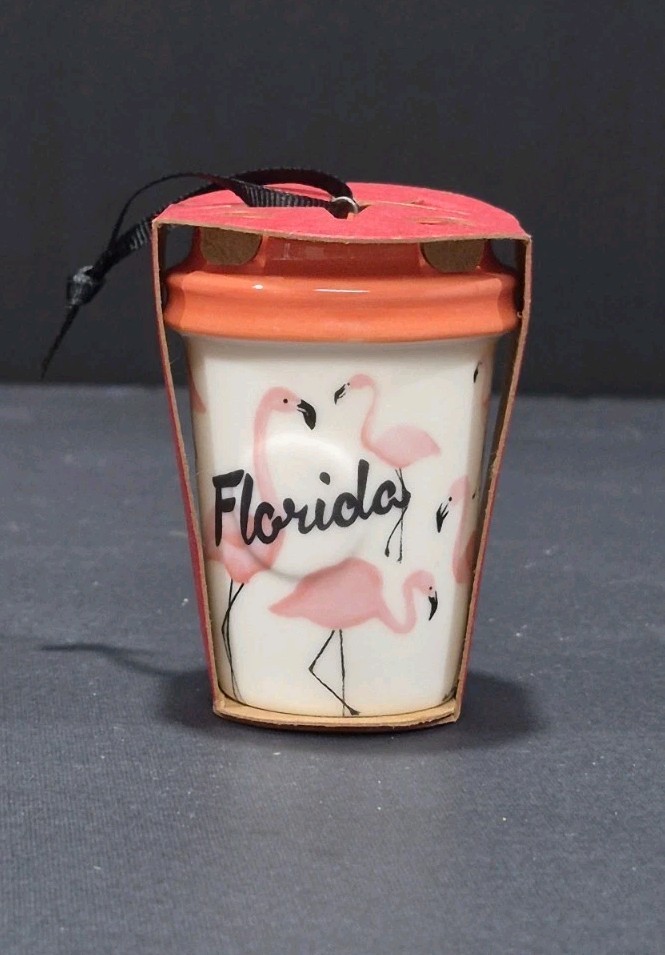2015 Starbucks Florida Pink Flamingo Ceramic Mini Cup Ornament