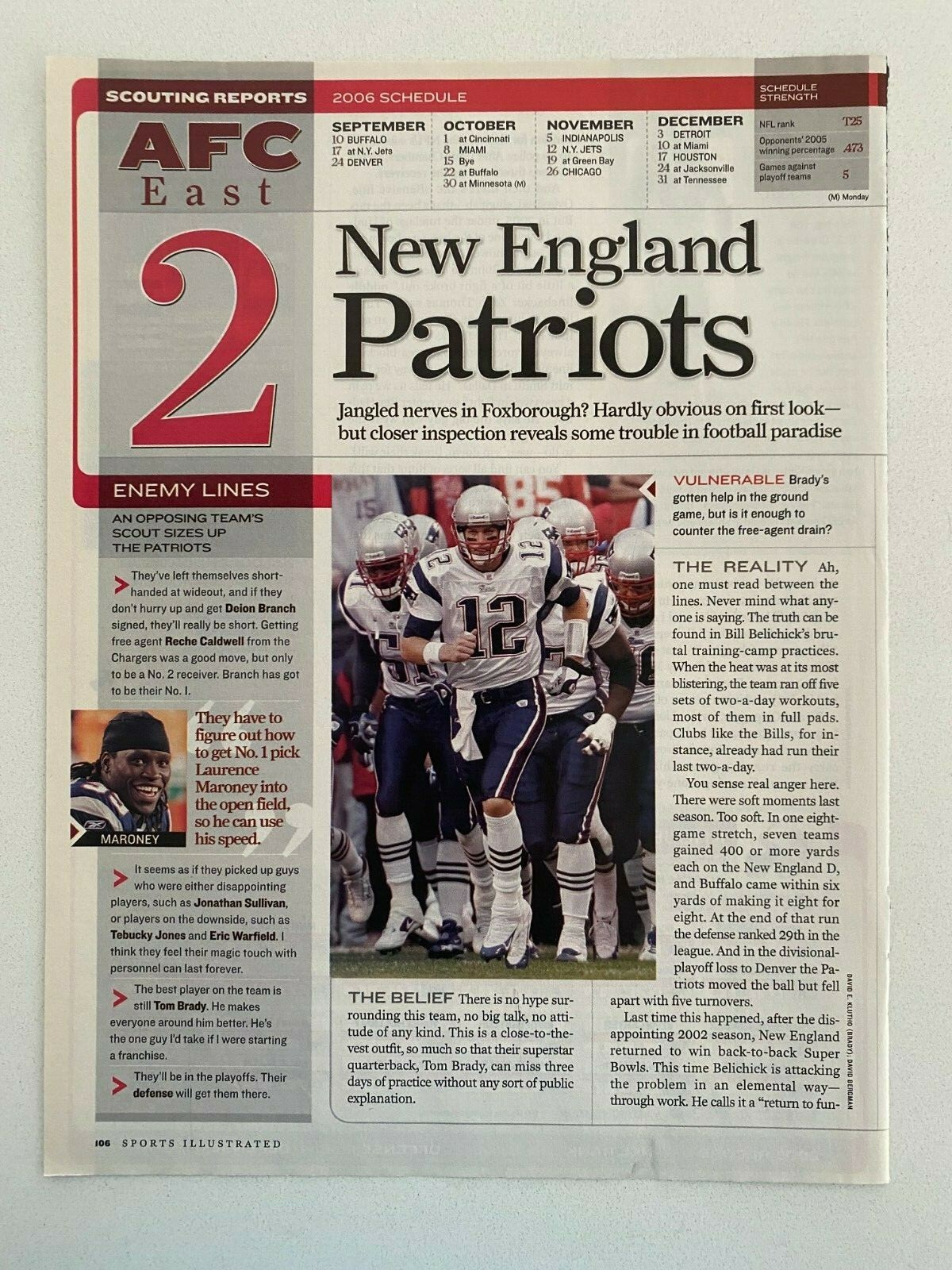 Tom Brady New England Patriots 2006 Magazine Photo