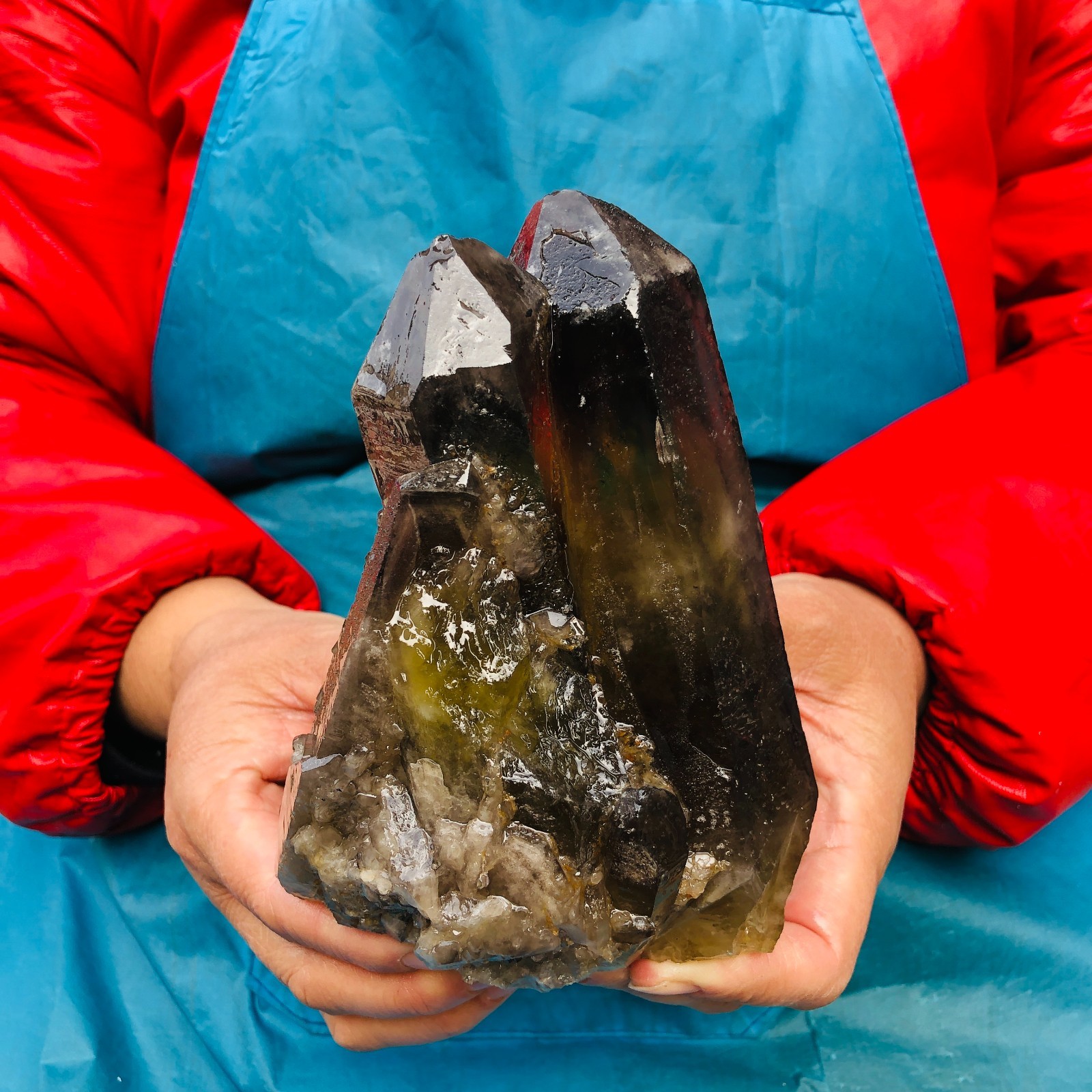 2 pieces 4.59LB Natural Tea Yellow Quartz Crystal Cluster Specimen Healing 3669