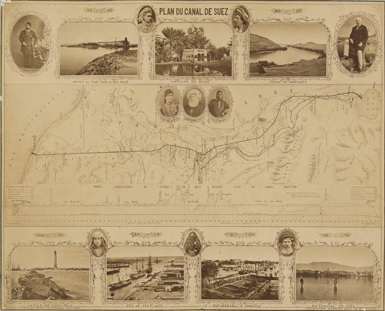 c. 1860\'s Suez Canal Plan Egypt Albumen Photo by Sarolidis, Zangaki & Freres