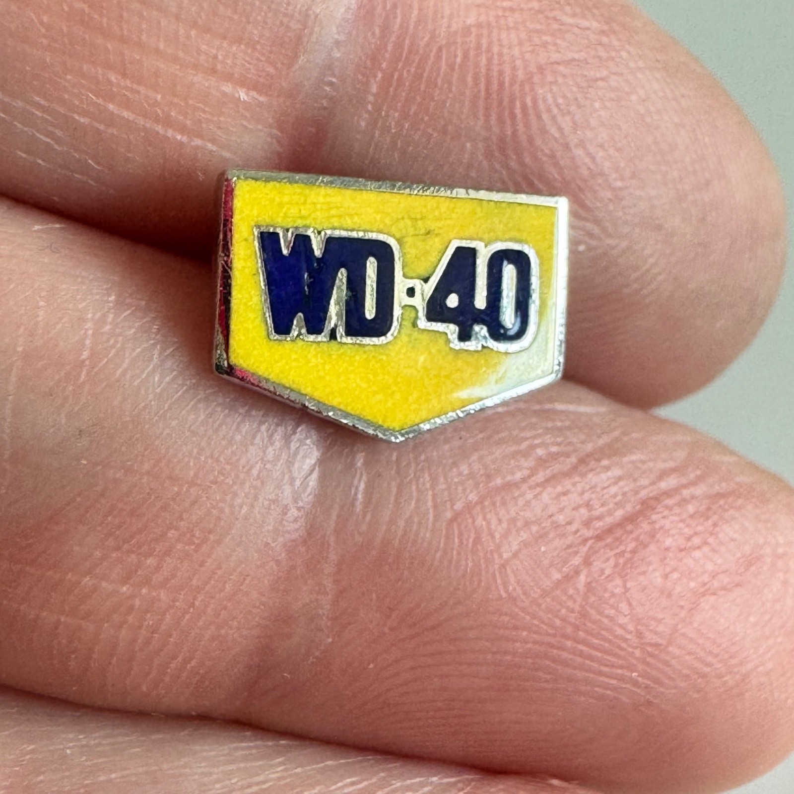 Vintage WD-40 Yellow Shield Logo Enamel Lapel Pin Tie Tack Vintage WD-40 Yellow Shield Logo Enamel Lapel Pin Tie Tack