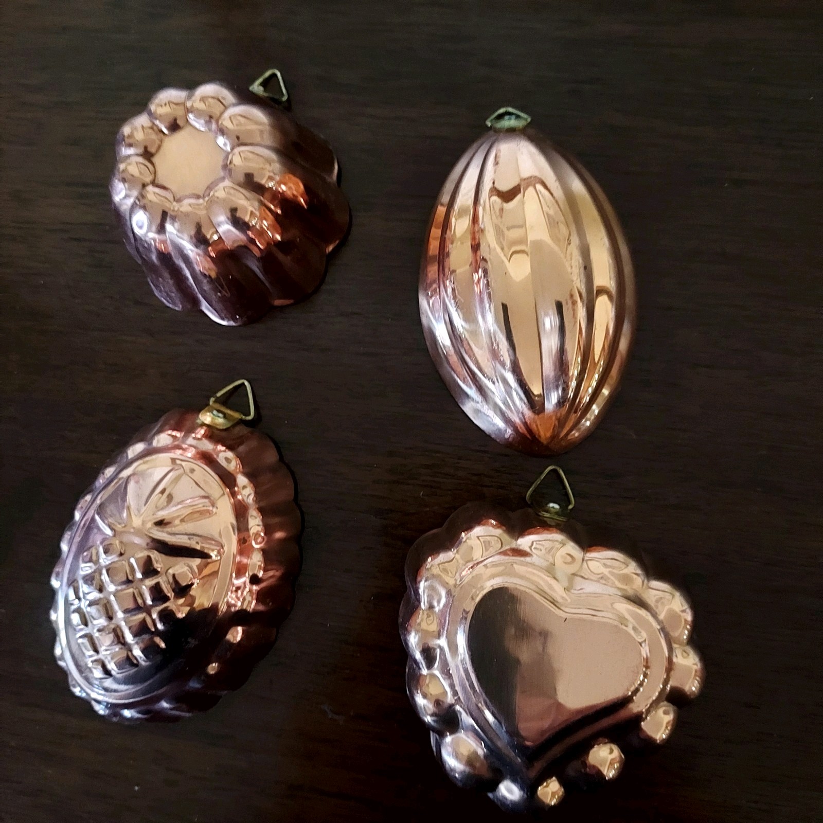 Vtg 4 Pc COPPER Ware Minature MOLDS w/hangers, Lined,  Excellent  Condition8