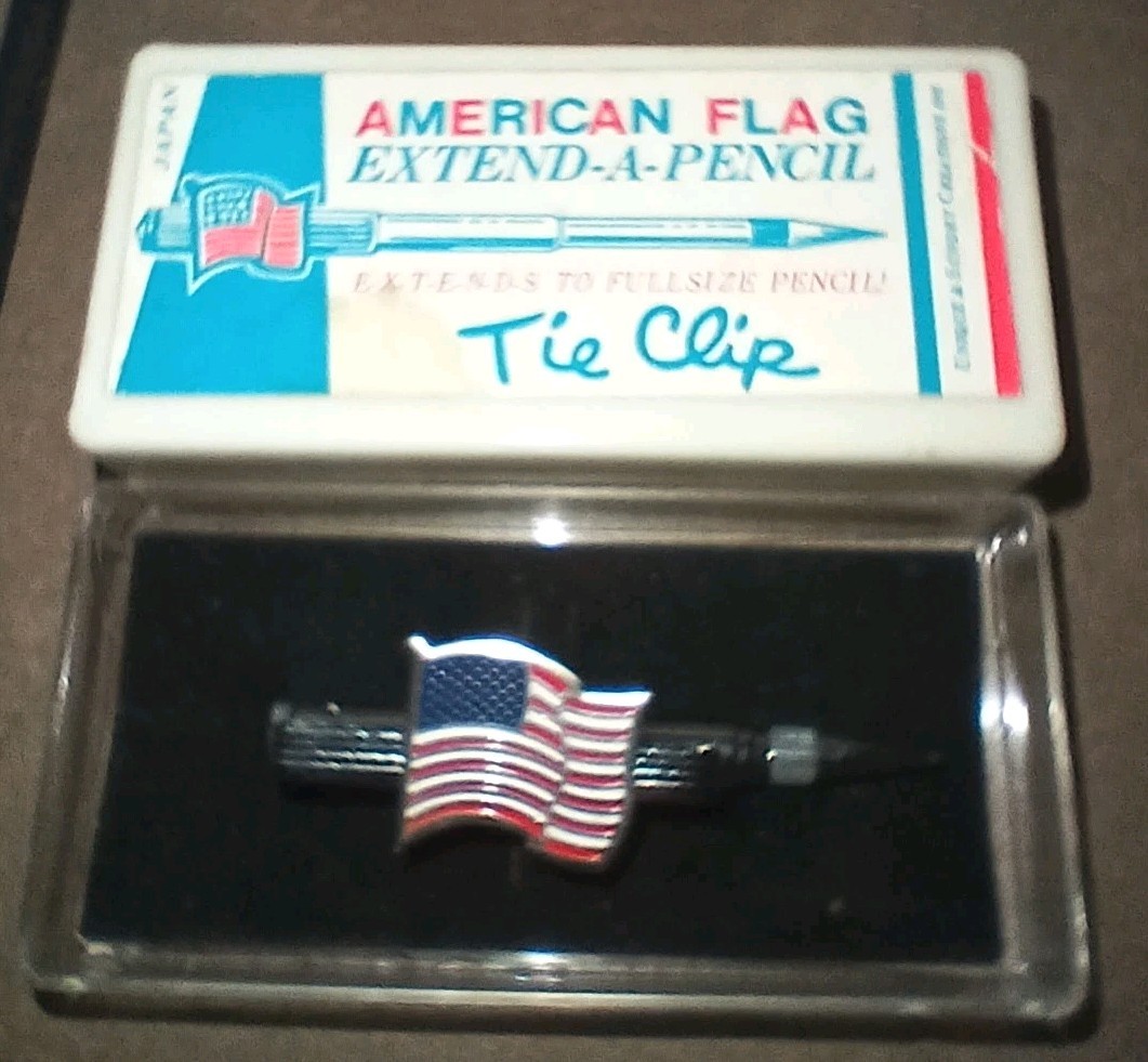 Vintage Patriotic USA Flag Silver Tone Tie Clip Mechanical Extend A Pencil Vintage Patriotic USA Flag Silver Tone Tie Clip Mechanical Extend A Pencil