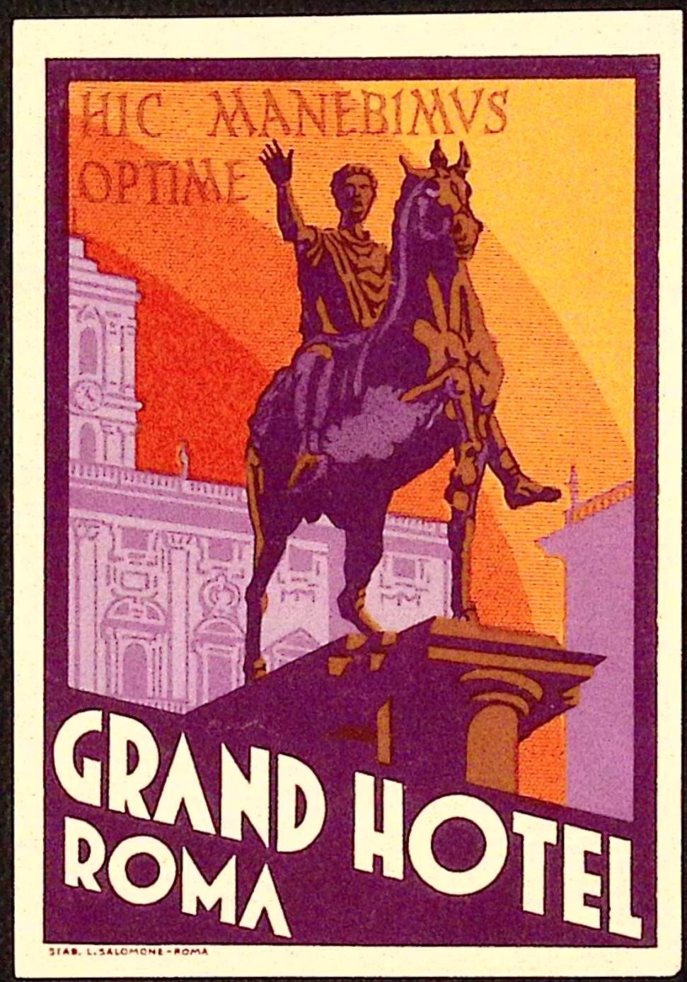 Grand Hotel Roma ITALY Exterior View Vintage Luggage Label 3 x 4\