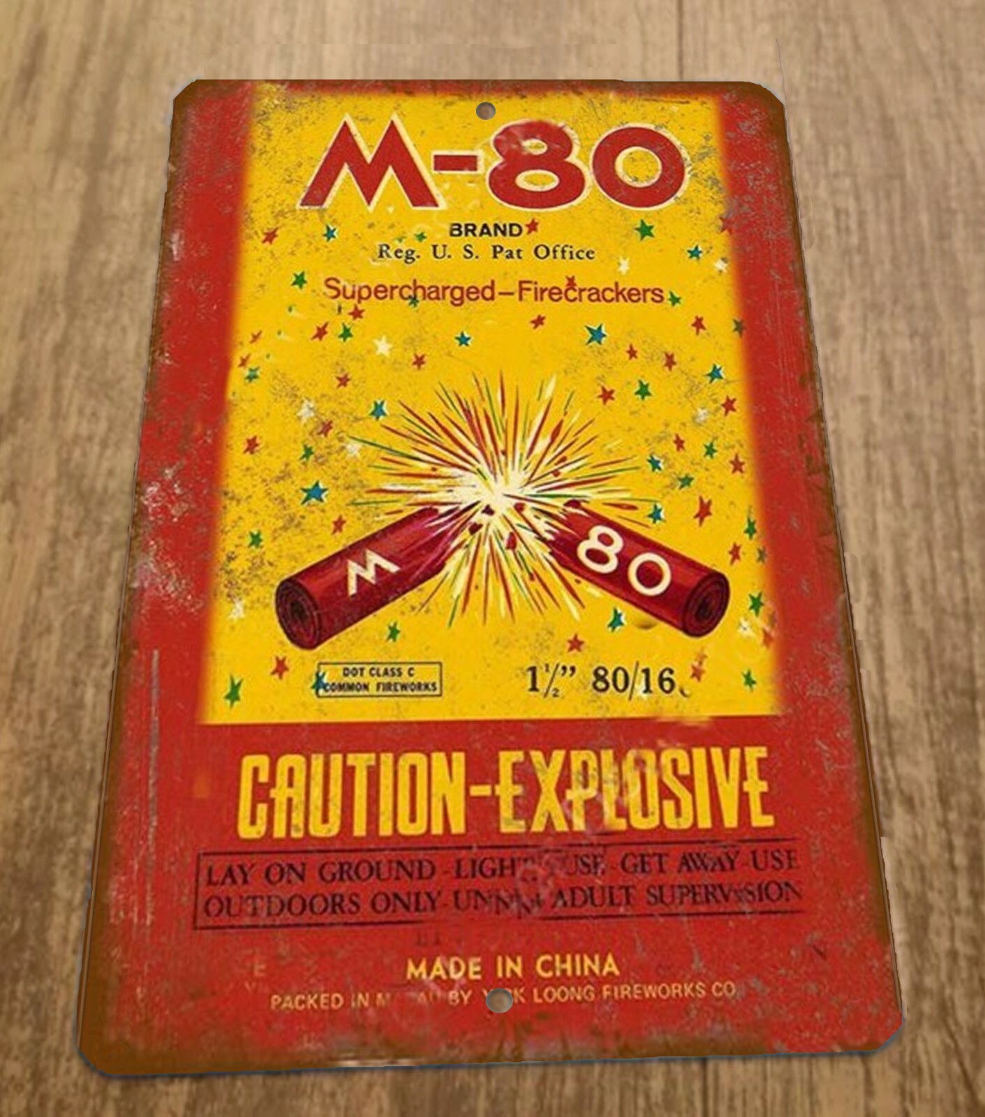 M-80 Caution Explosive Vintage Firecracker Ad 8x12 Metal Wall Sign