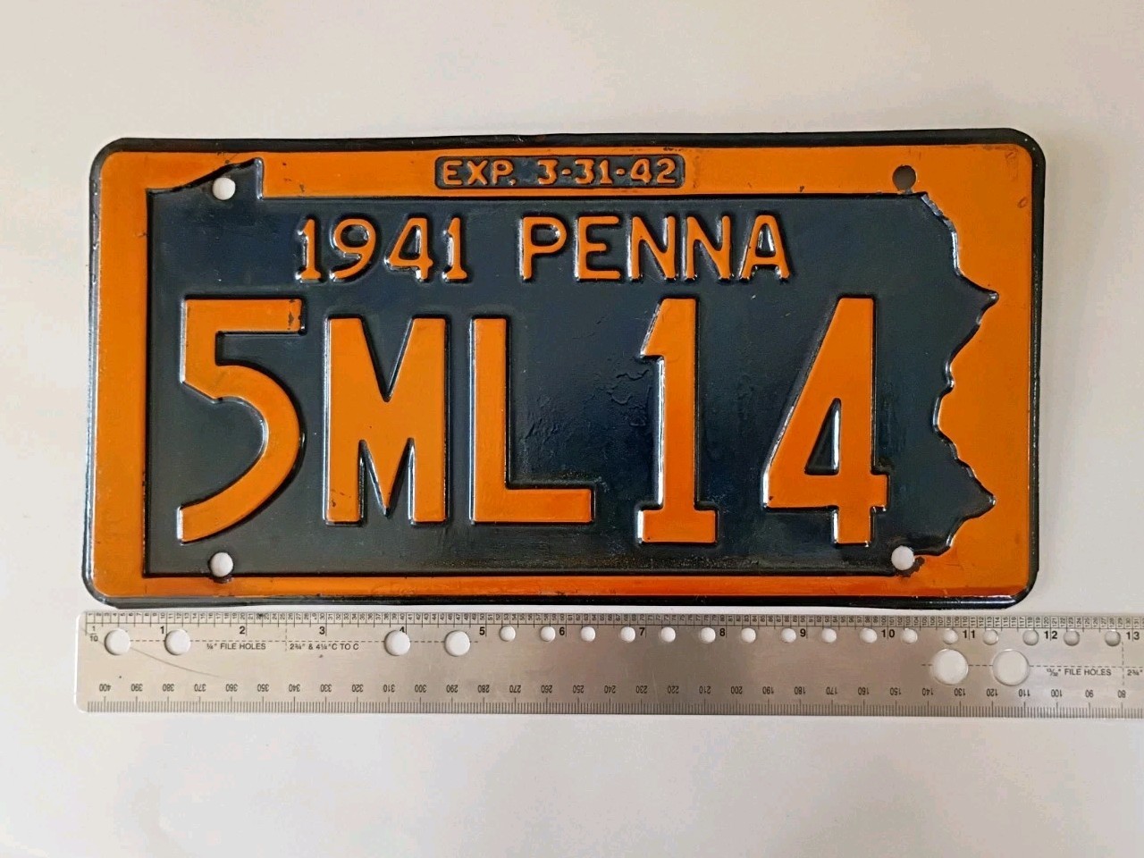 Vintage 1941 Penna Pennsylvania License Plate # 5ML14 