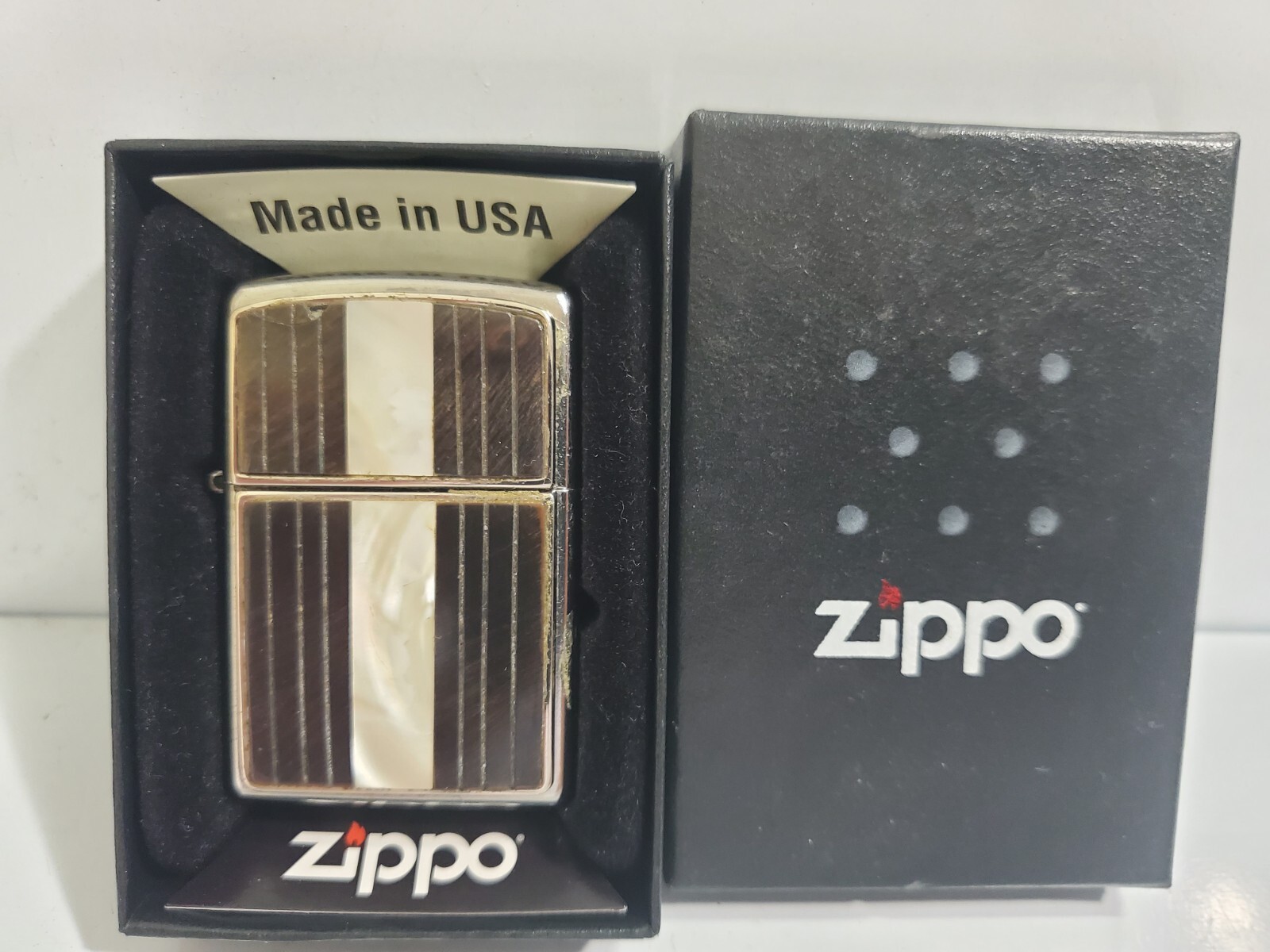 Zippo Lighter Black Onyx White Pearl Pattern Lighter ZIPPO BOX, WORKS 4819/24 Zippo Lighter Black Onyx White Pearl Pattern Lighter ZIPPO BOX, WORKS 4819/24