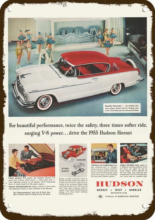 1955 HUDSON HORNET Vintage Look DECORATIVE METAL SIGN SHIPSTAD & JOHNON ICE FOLL 1955 HUDSON HORNET Vintage Look DECORATIVE METAL SIGN SHIPSTAD & JOHNON ICE FOLL