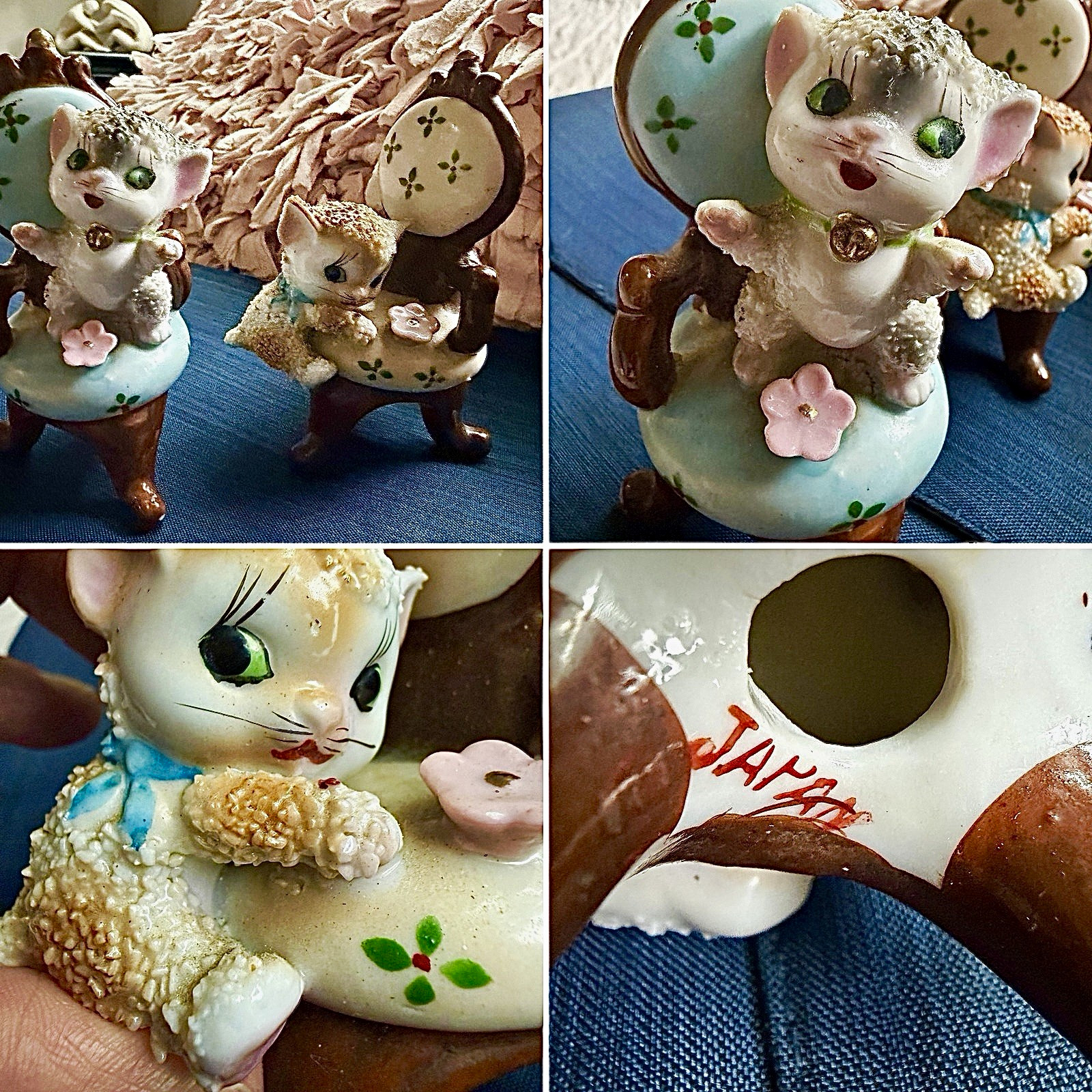 Vintage 1950s Spaghetti Kitten Cat Figurines Pair Victorian Chairs Japan MCM Vintage 1950s Spaghetti Kitten Cat Figurines Pair Victorian Chairs Japan MCM