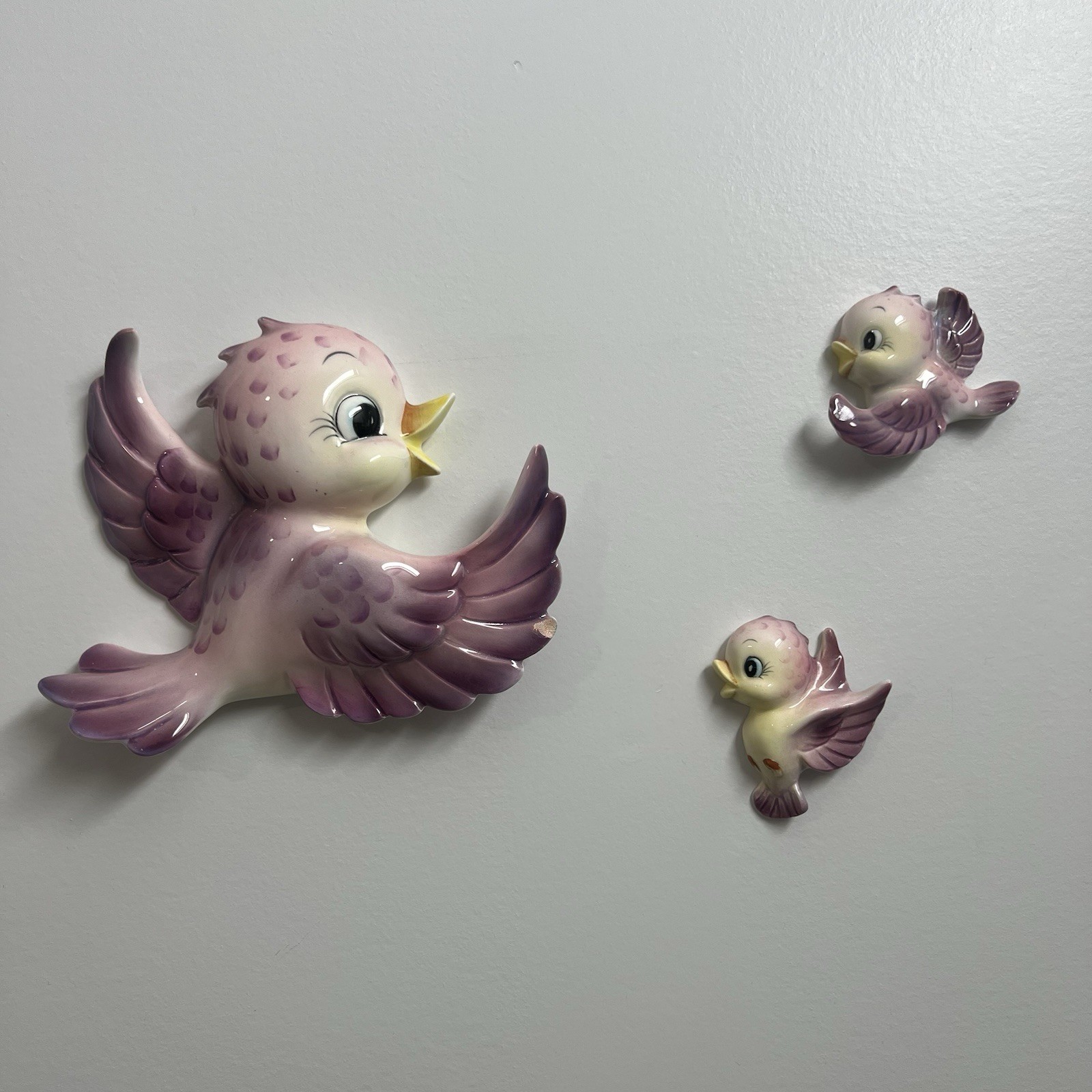 RARE 50\'s 3 PC. Vintage Lefton PURPLE Bluebirds MCM