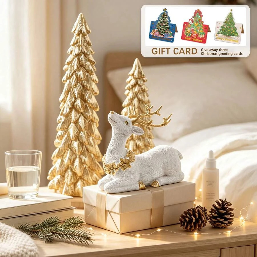 3pc Christmas Tree Gold Reindeer Resin Deer Holiday Tabletop Decor