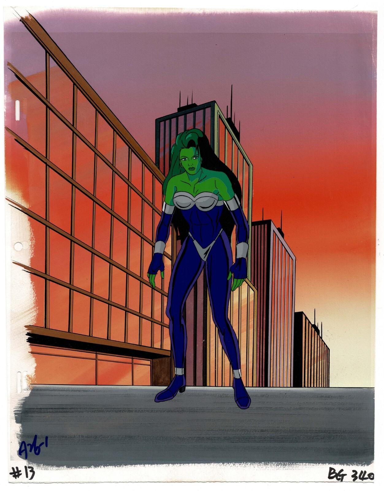 Hulk Animated Series She-Hulk Marvel Production Cel and Background OBG 1996-7