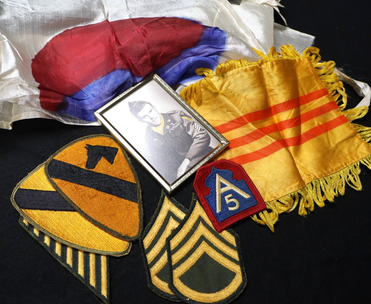 Korea & Vietnam War Grouping 1st Cavalry Sgt BATES Flags Patches Photo Insignia