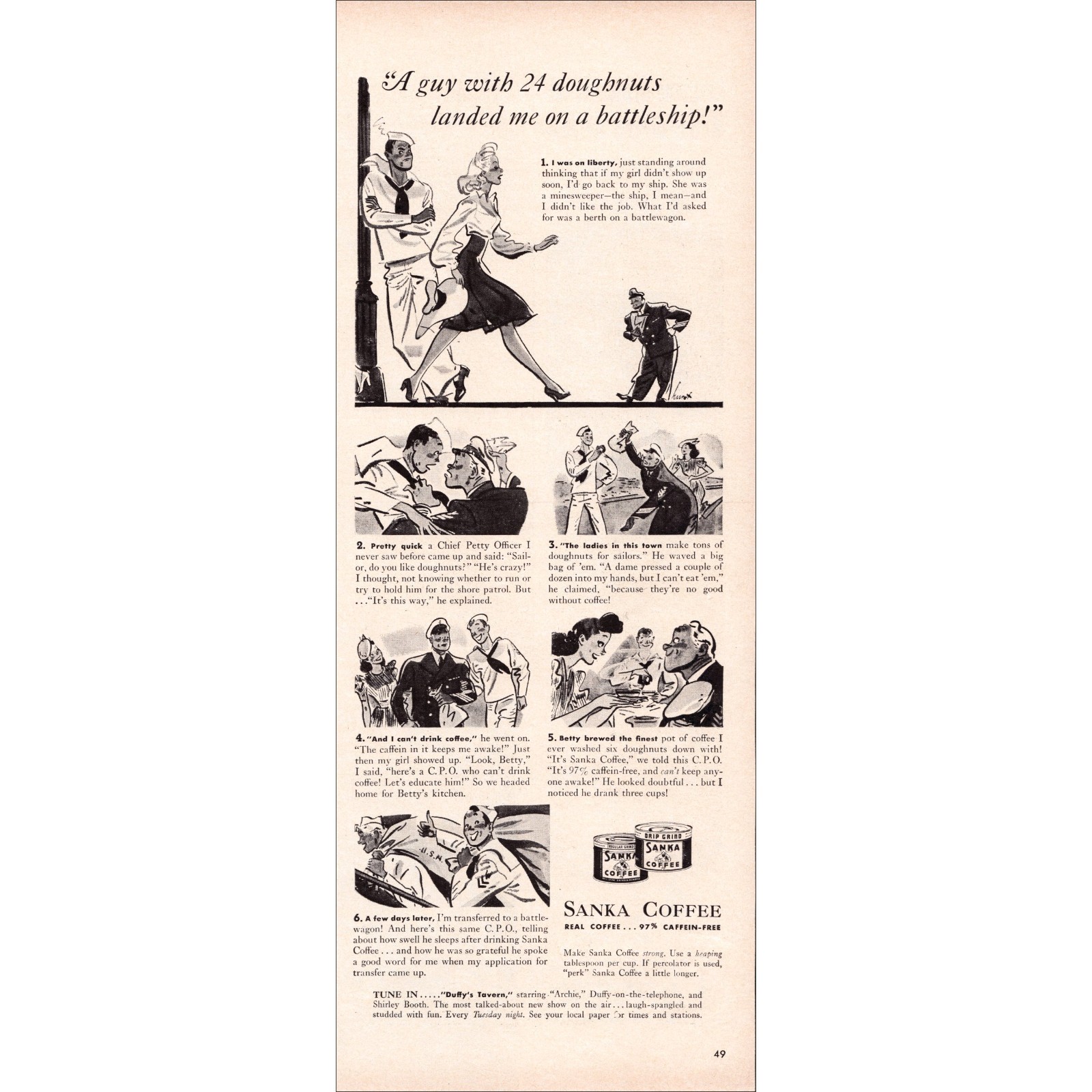 1942 Sanka Coffee Original World War 2 Vintage Print Ad