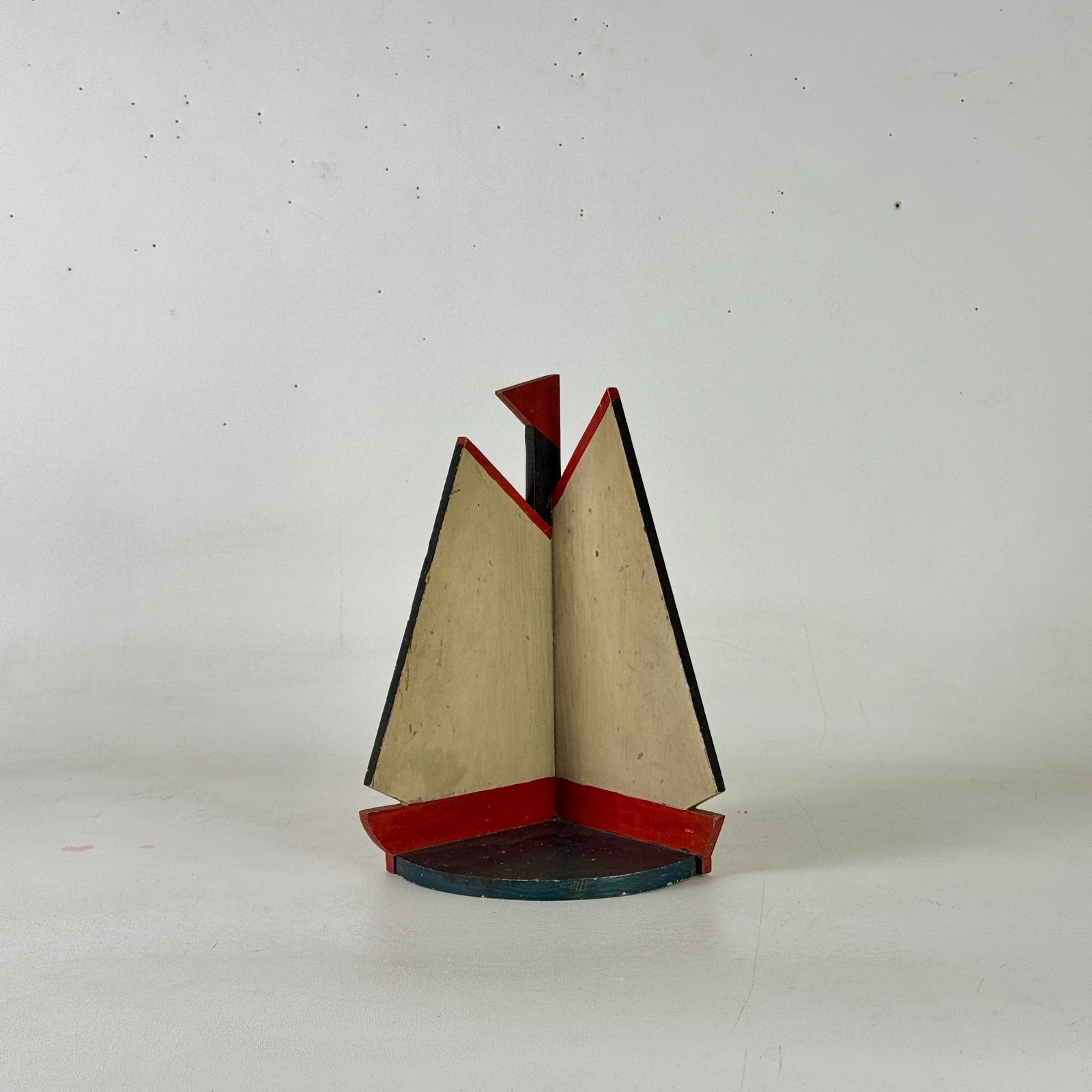 Delightful Vintage Folk Art Wood Nautical Theme Sailboat Painted Wooden Shelf