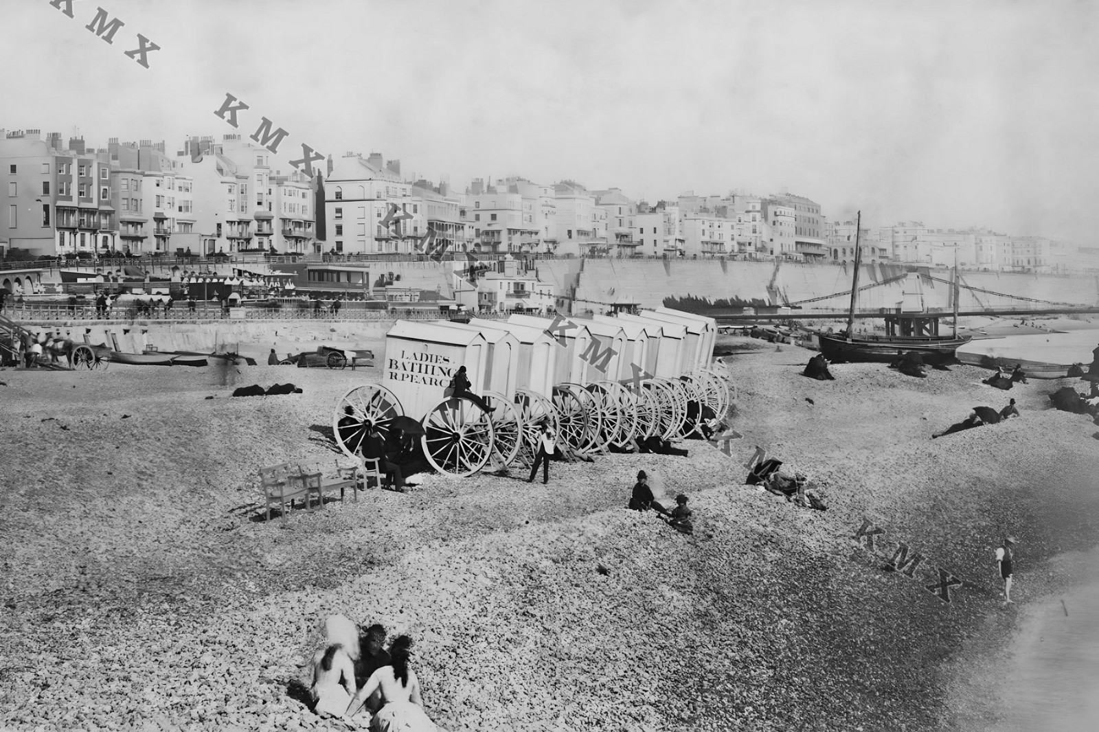 1864 Victorian Bathing Machines Brighton Beach 4x6 photo