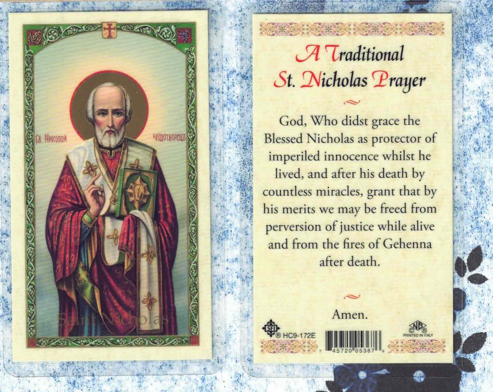 Saint Nicholas - A Traditional St. Nicholas Prayer - Laminated  Holy Card SF 172