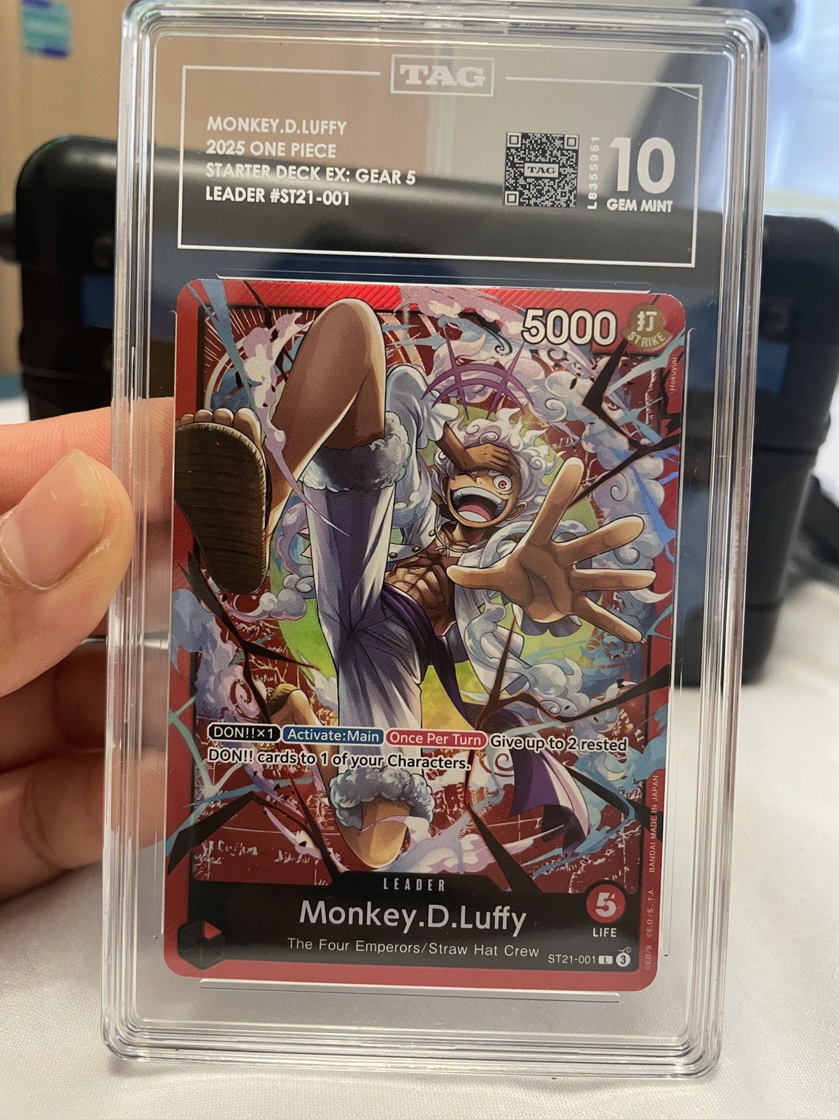 One Piece Monkey D Luffy ST21-001 Gear 5 Leader TAG 10 Gem Mint