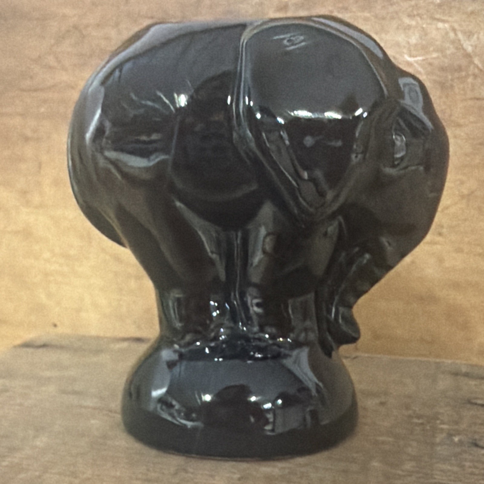 Frankoma #180 Black Glazed Elephant Vase RARE tan clay 1942 