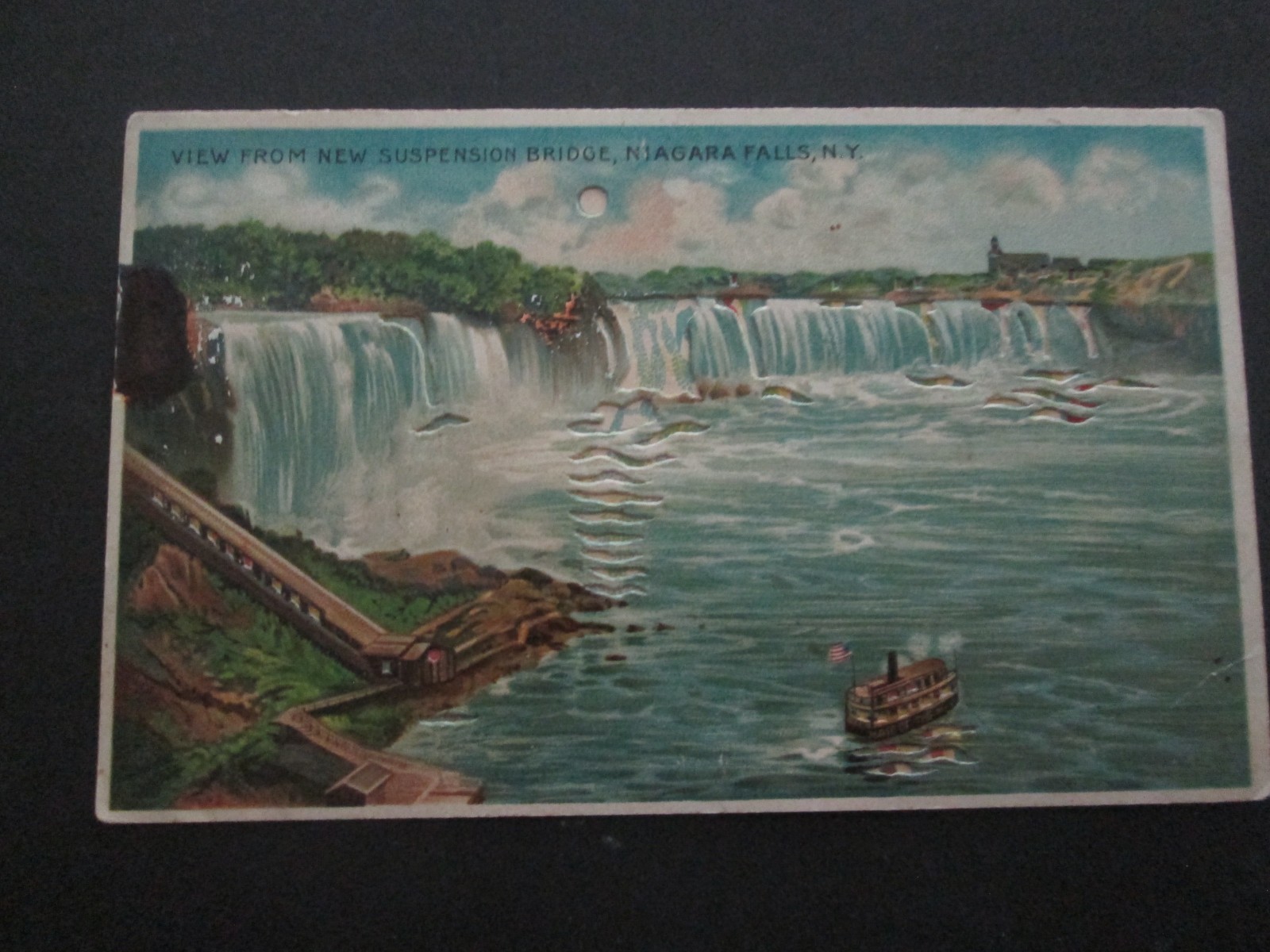postcard Hold to light Niagara Falls Suspension bridge 