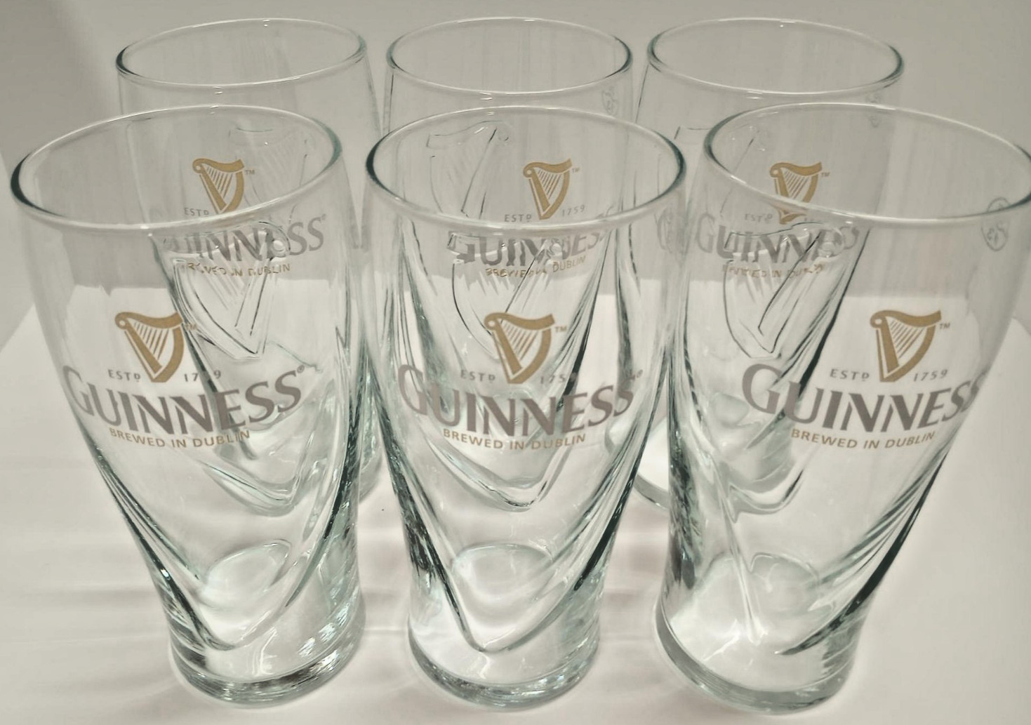Guinness Pint Beer Glass Contoured Dublin 1759-Harp Logo-SET of 6~Collectible Guinness Pint Beer Glass Contoured Dublin 1759-Harp Logo-SET of 6~Collectible