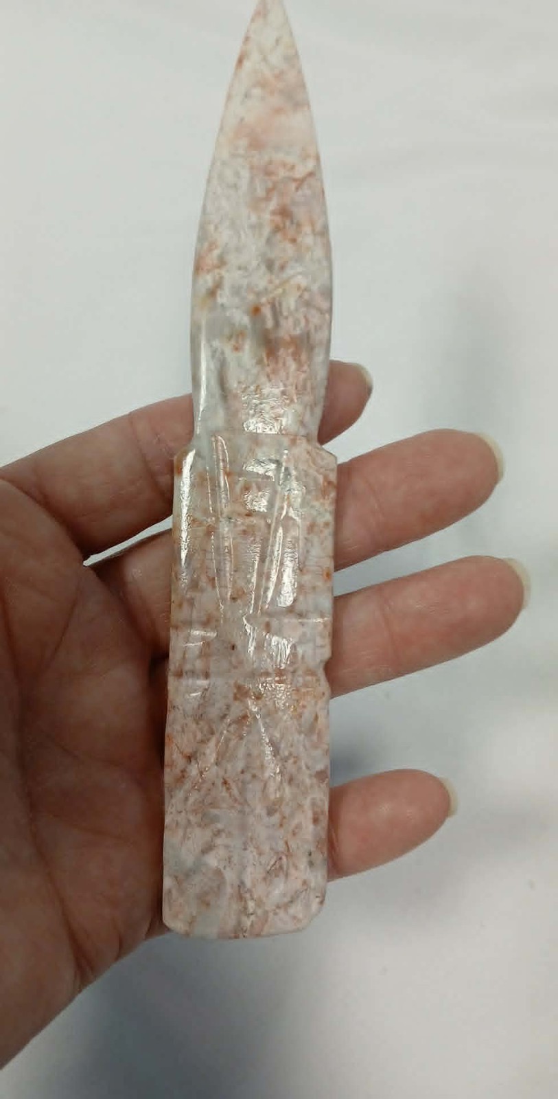 Carved pink stone letter opener unique and natural crystal, rocks and minerals