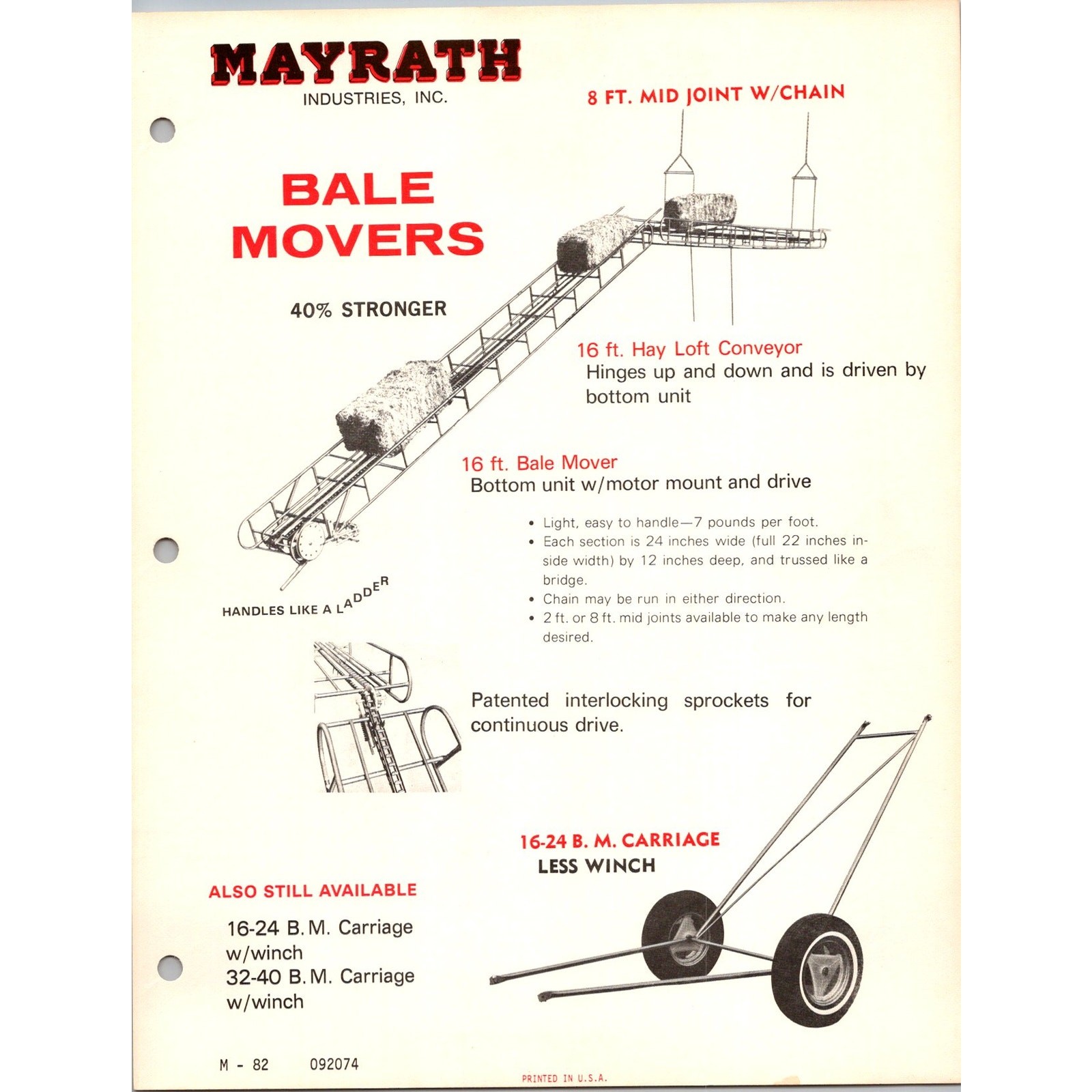 Mayrath Industries Inc. Bale Movers Vintage Farming Leaflet SJ21