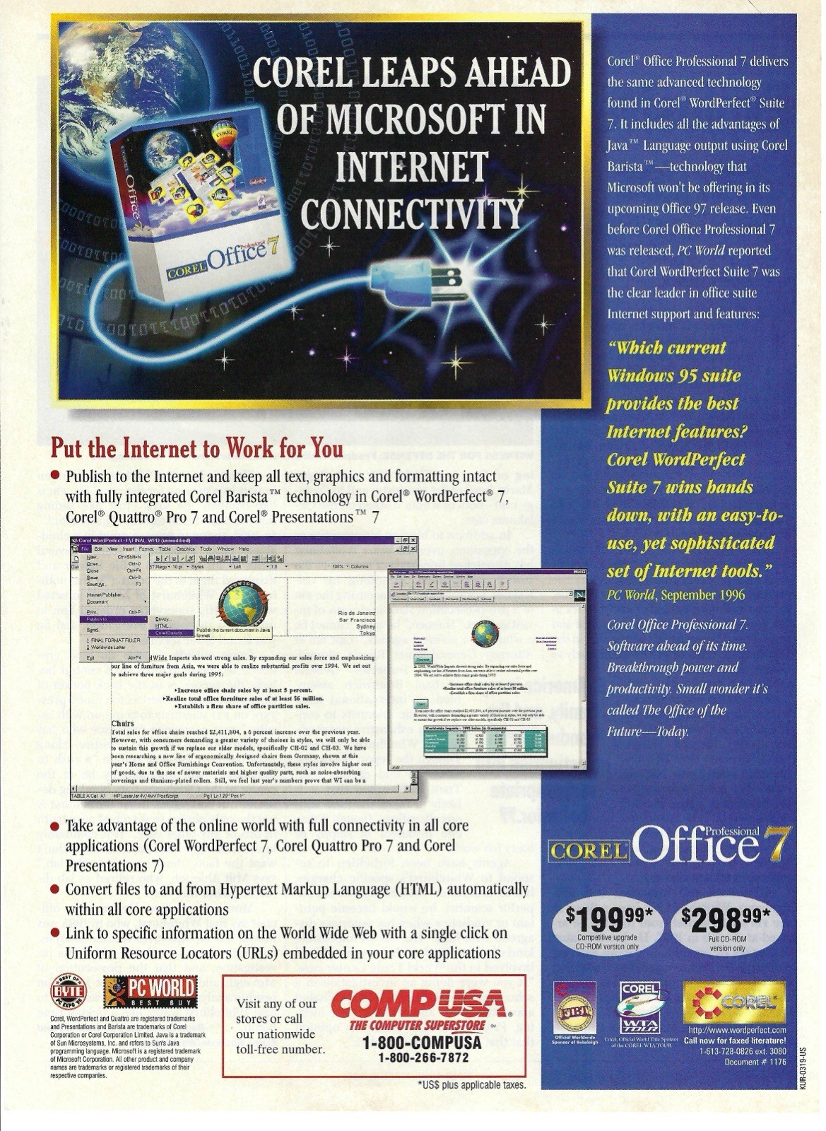 1996 Corel Professional Office 7 Software Tech Leaps Ahead Vtg Print Ad/Poster