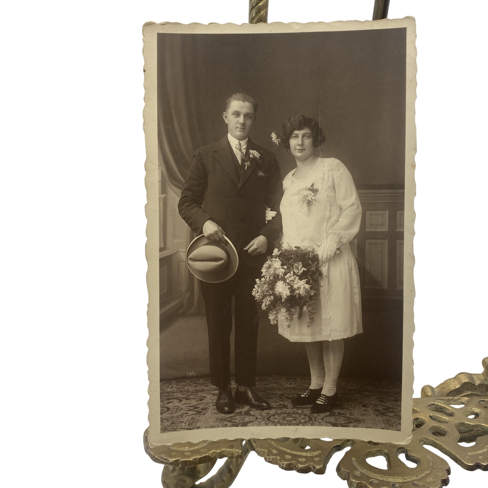 Vintage C1920s Wedding Couple Portrait RPPC Real Photo Postcard Germany 3.5x5.5