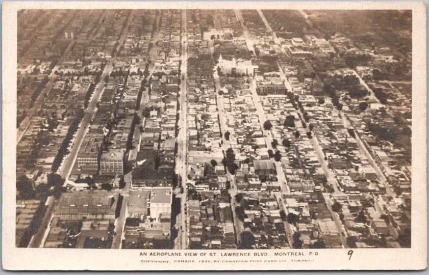 MONTREAL, Quebec CANADA Photo RPPC Postcard Aeroplane View of St. Lawrence Blvd.