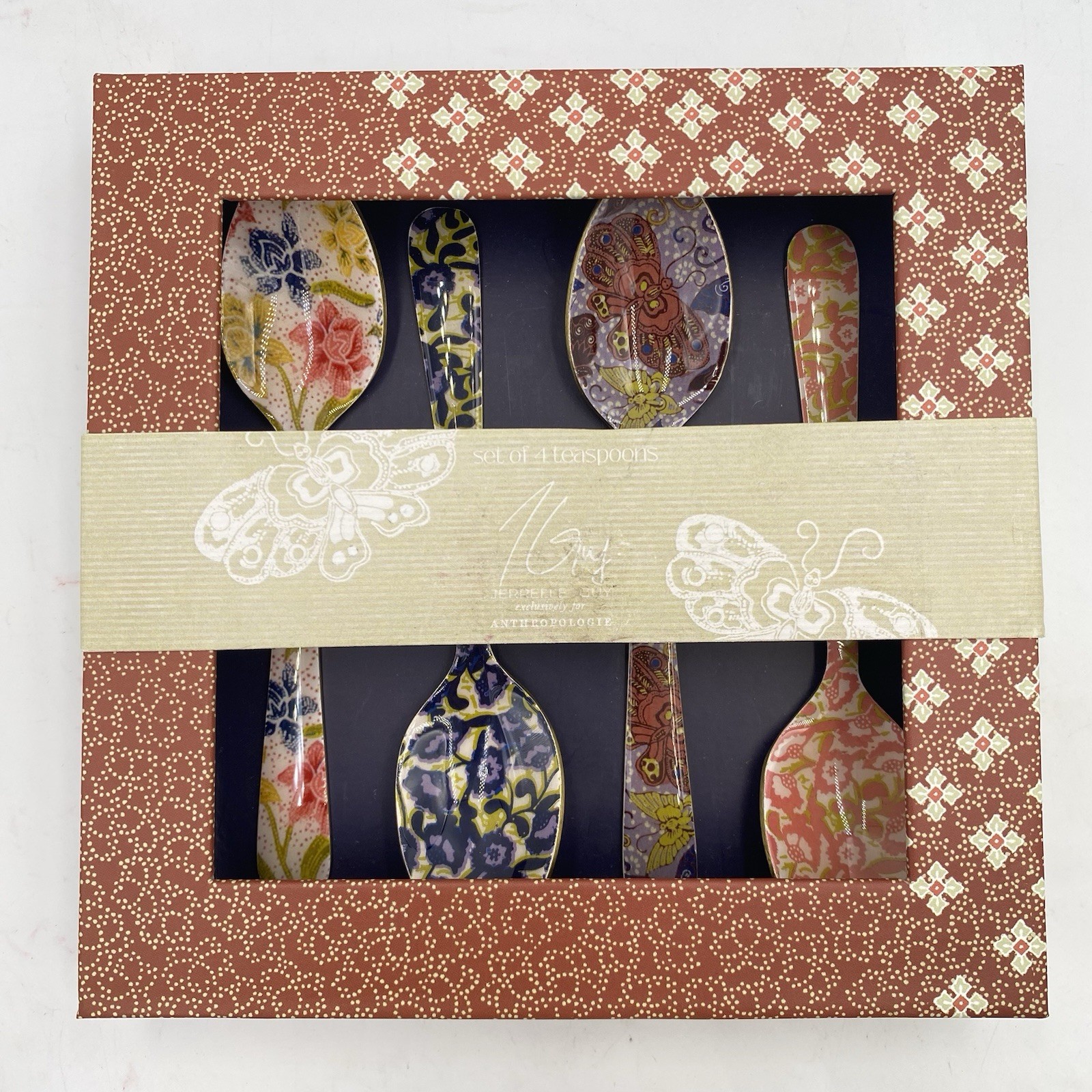 Anthropologie Jerrelle Guy Madea Floral / Butterfly Teaspoons Gift Set of 4.