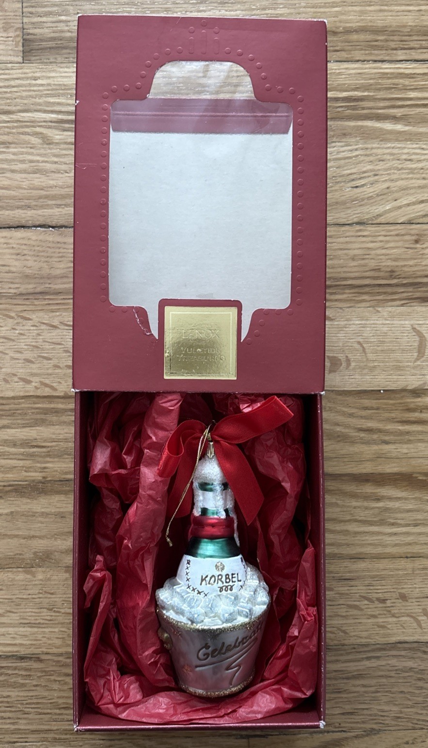 Lenox Yuletide Treasures 2001 “Celebrate”  Korbel Champagne Christmas Ornament 