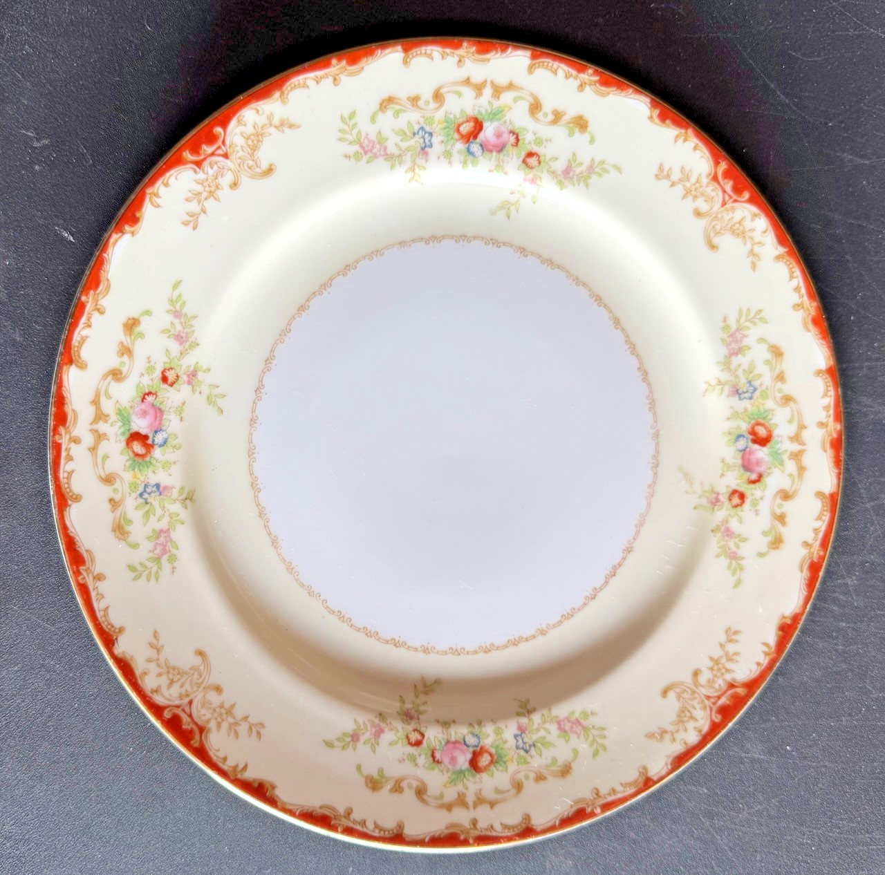 Vintage Mieto Pink Flowers & gold Scrolls on creme band 7 ⅝\