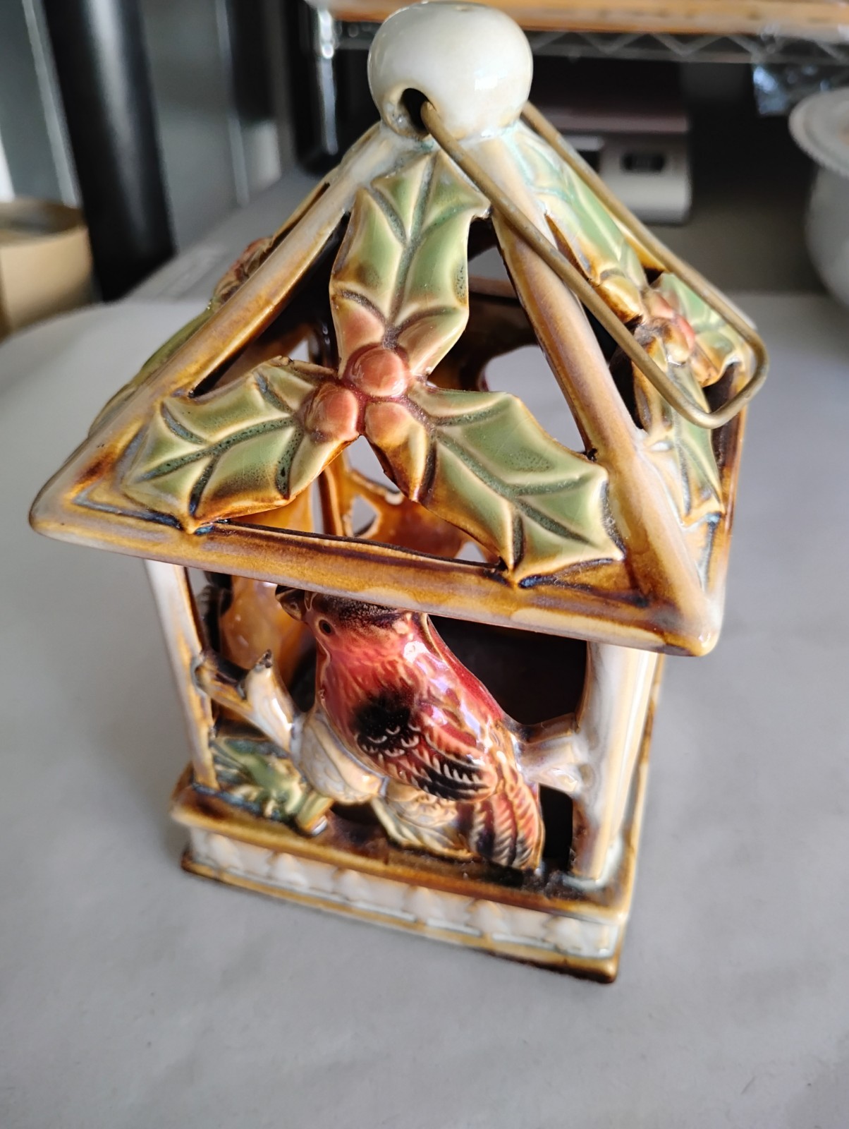 Beautiful Vintage Ceramic Glazed Birdhouse Hanging Tealight 