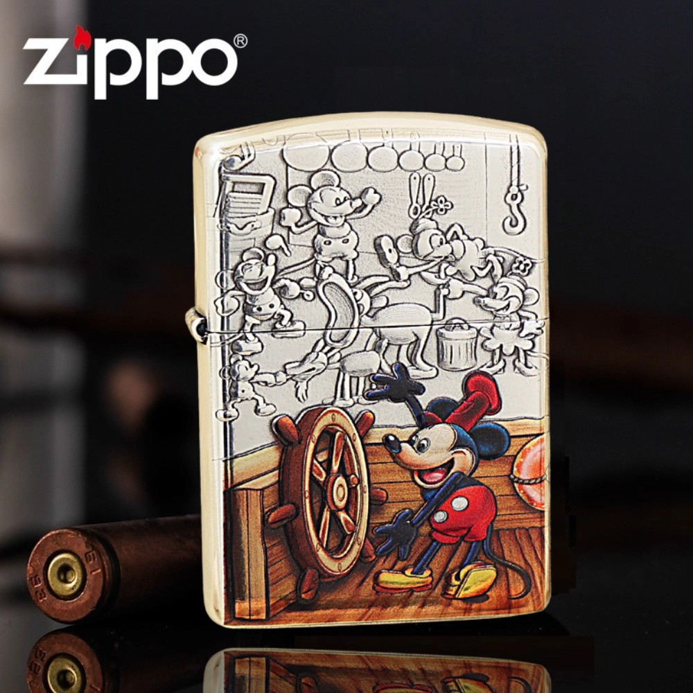 Armor Silver Plated Relief Painted Classic Mickey Mouse Zippo Lighter US