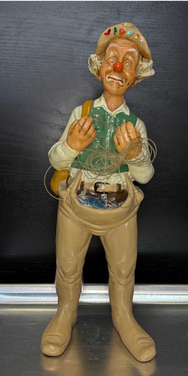 RARE Vintage 1983 Judi\'s Pastime Fishing Clown Statue Signed